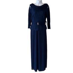 NEW Marina Navy Blue Lace Floor Length Formal Event Evening Dress Sz 6